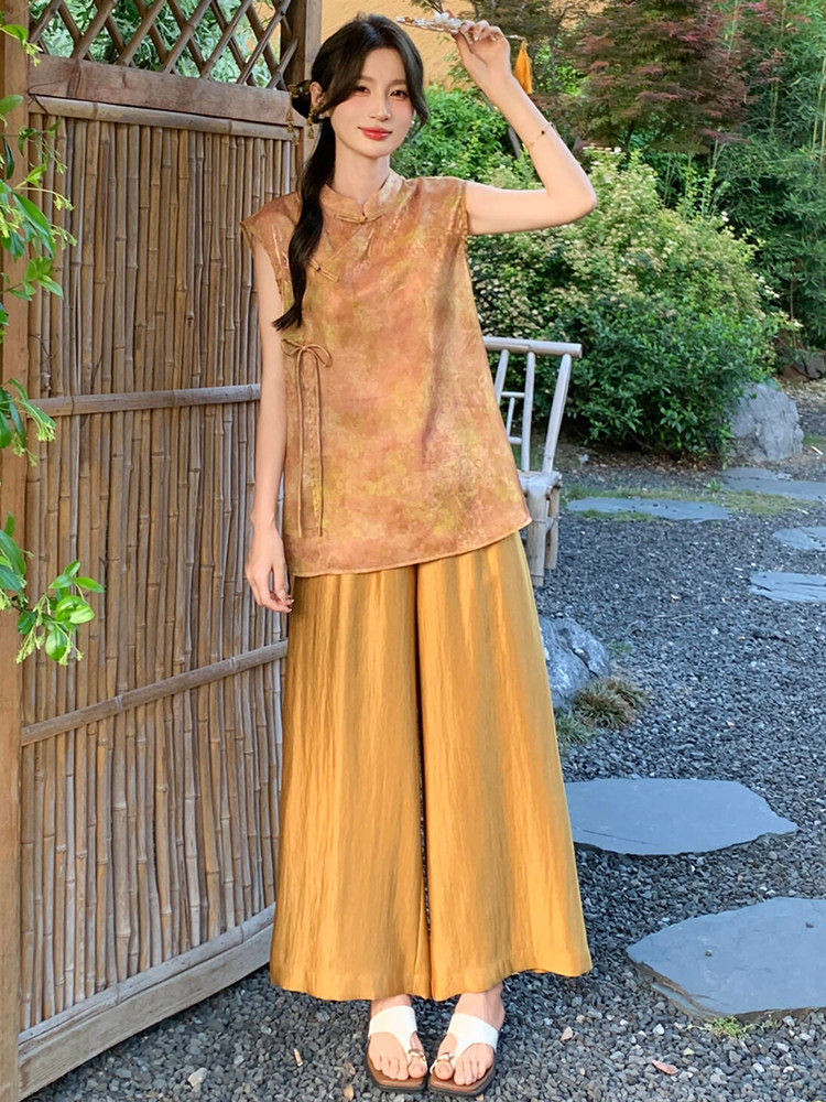 2026新中式g风套装女夏季新款高级感显瘦马甲阔腿裤流行两件套,女装套装/套裙,超帛
