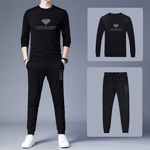 中老年运动套装男春秋季爸爸圆领卫衣中年运动服男士两件套长袖图片