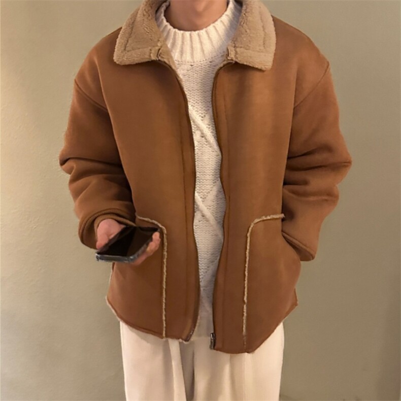 816B-WT052-P128韩冬季男士麂皮羊羔毛翻领棉衣宽松棉服外套,男装棉衣,星座816B