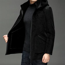 X2178秋冬新款海宁男士羊剪绒中长款羊毛大衣外套夹克连帽1020，男装皮衣，电商B360
