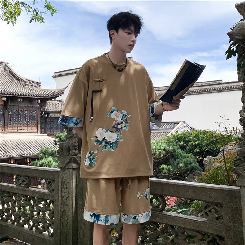 新中式风两件套夏季新中式禅意短袖t恤男套装A436-D221-P52,男装休闲套装,电商A436