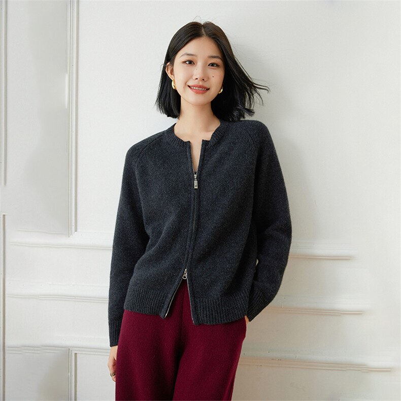 2025春秋新款羊绒衫女100山羊绒精纺连帽针织衫纯色休闲卫衣外套,女装羊绒衫,绒歆坊