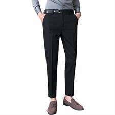 C129秋冬加厚男小西裤长裤修身休闲裤英伦可折叠腰带-灰色，男装西裤，电商A211