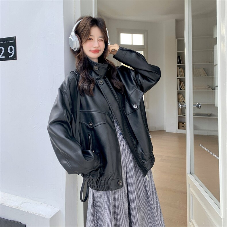 复古廓形皮衣C016-608-P185-K298,吊带背心连衣裙3093-P125-K208,女装皮衣,2C016