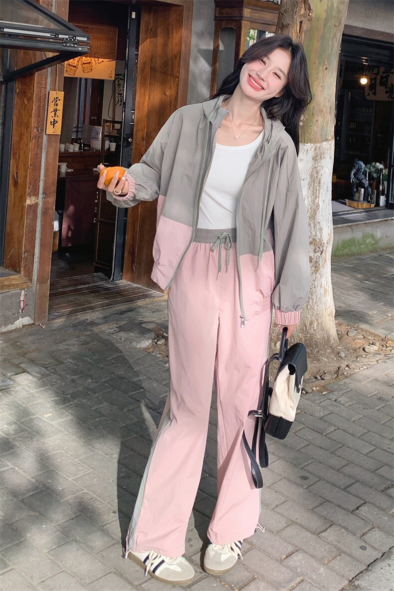 减龄时尚撞色拼接上衣阔腿裤套装女2025秋季新款韩系高级感两件套,女装套装/套裙,浙宝189
