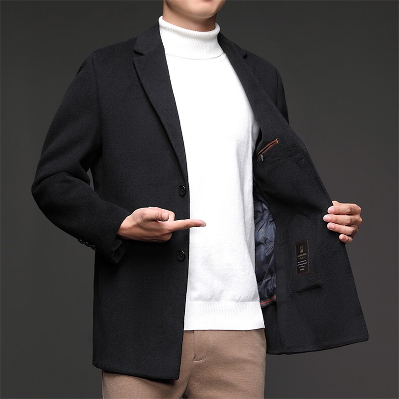 冬季男士西装羊毛呢子大衣中年爸爸装商务休闲上衣厚款保暖外套，男装毛呢大衣，电商B212（原钱塘6029）