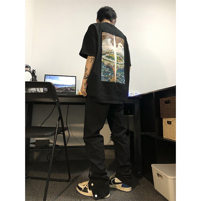 新款美式高街ins小众拉链排扣破洞休闲牛仔裤货号K642P6078,男装牛仔裤,电商A063