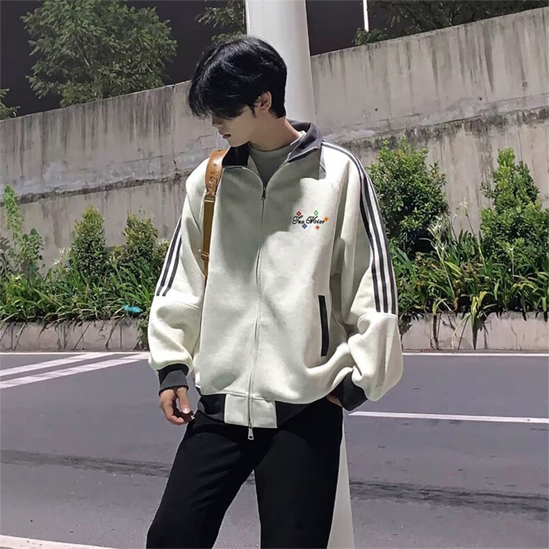 抖音得物美式高街重磅结构设计拼接织带立领印花卫衣外套ACM4203,女装短外套,电商A443