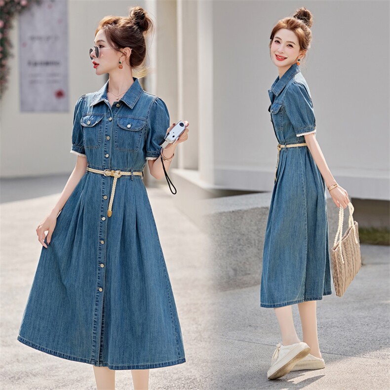 牛仔连衣裙2025夏季新款独特超好看法式气质漂亮收腰显瘦衬衫裙子，女装连衣裙，意芙
