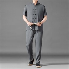 夏季冰丝短袖t恤2023夏装新款休闲风套装唐装宽松一套男装，男装休闲套装，电商B212（原钱塘6029）
