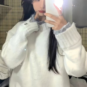 慵懒风白色针织毛衣男女情侣秋冬宽松内搭高级感超好看春秋上衣图片