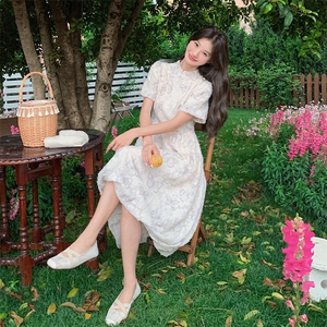 新中式改良旗袍连衣裙女夏2024新款轻国风复古蝴蝶印花显瘦裙子图片