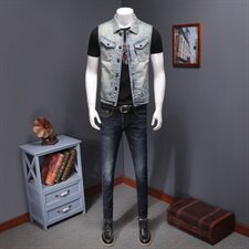 钱塘大厦5027/MJ68031-P135春季新品佛系浅色修身牛仔背心马甲男，男装背心/马甲，钱塘730-1