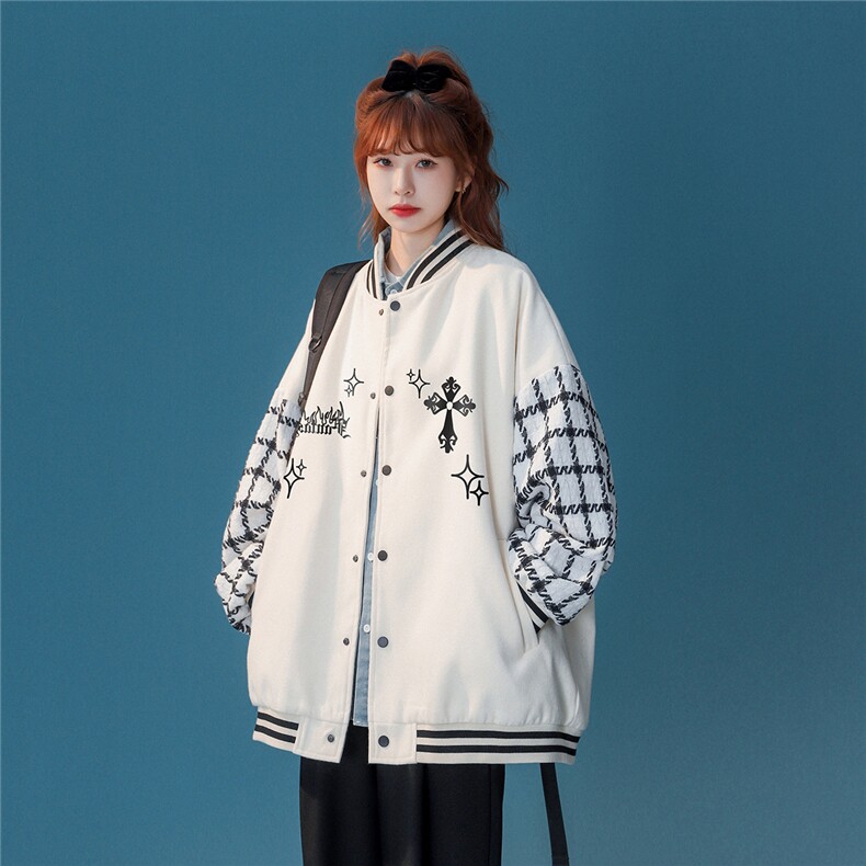 中性风 2026新款设计感拼接宽松棒球服情侣夹克外套G705P85控98图片