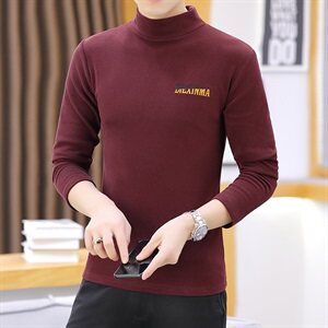 冬季半高领双面绒刺绣字母卫衣男加绒加厚保暖打底衫长袖灰331P28图片
