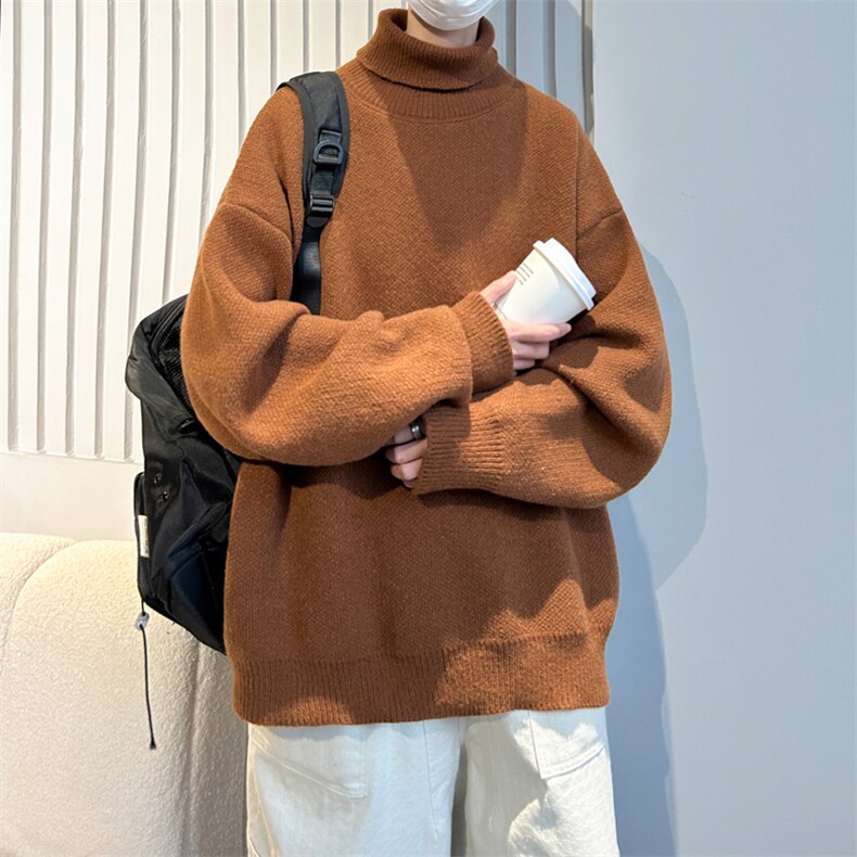 高质量！秋冬季高领毛衣男士加绒加厚翻领针织衫男毛衣FL00-P42图片
