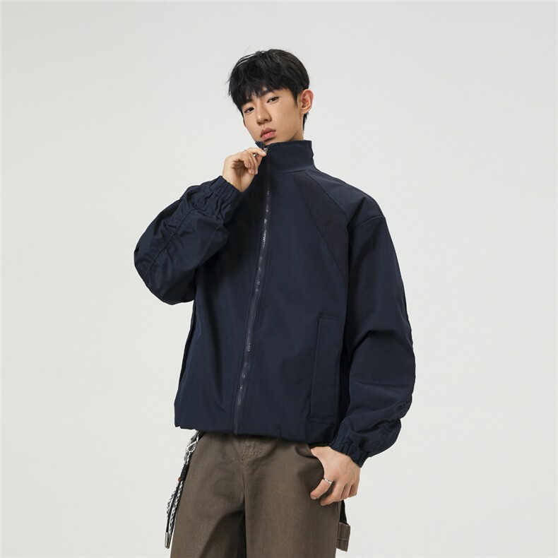 美式罗纹拼接袖子褶皱大码M-5XL教练夹克男JK78056P69控105,男装夹克,星座226-1