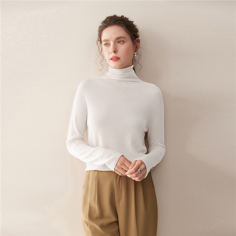 秋季新款纯色针织堆堆领套头上衣时尚百搭，女装羊毛衫，庆大羊绒