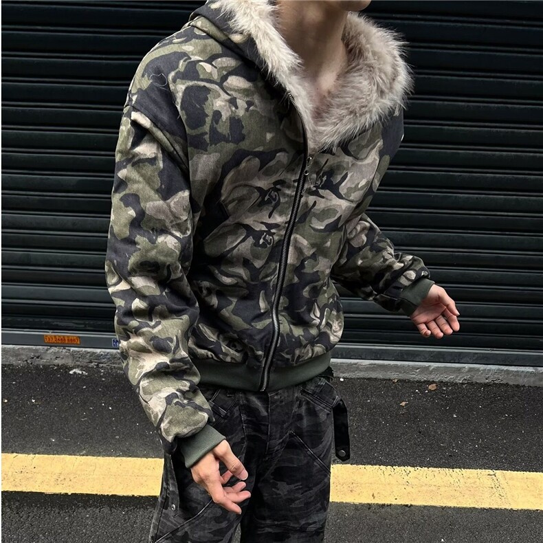 【有货】DF2219-P113美式高街迷彩毛领连帽棉服男女冬季宽松外套,男装棉衣,星座603-2