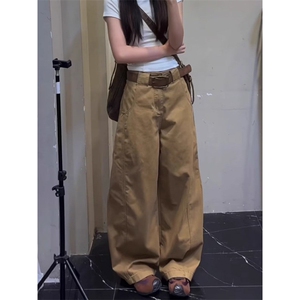 弯刀休闲裤男女韩版潮流卡其色阔腿裤2025夏季ins长裤K6222-P55图片
