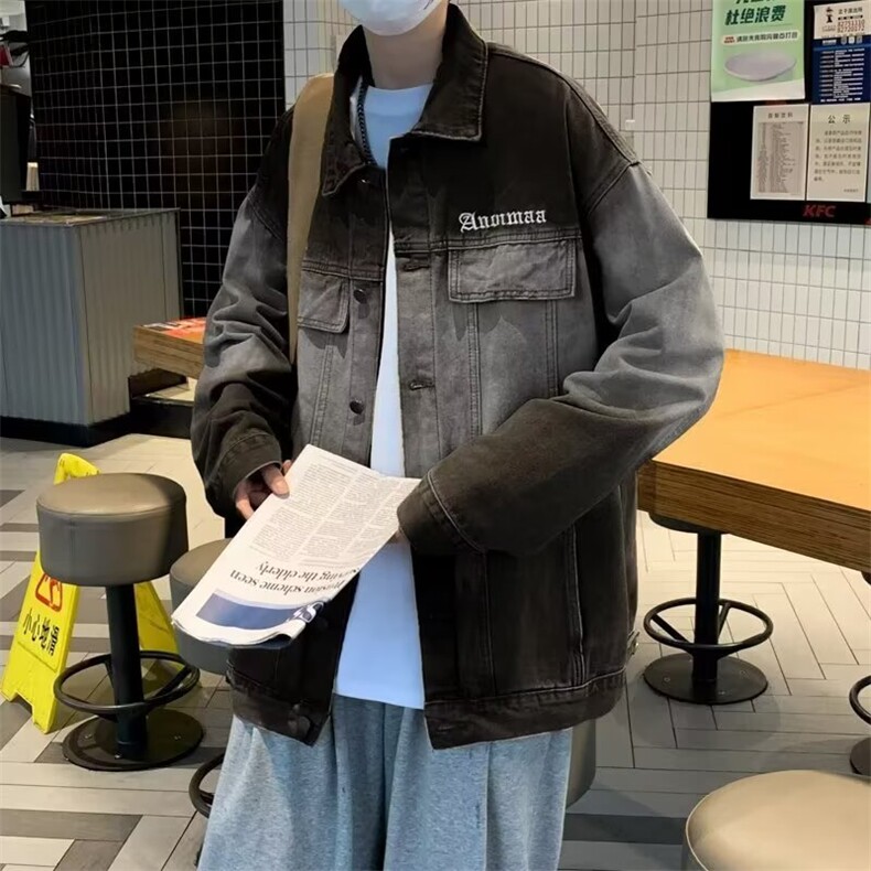 美式渐变水洗牛仔外套男春秋季潮牌复古宽松休闲工装夹克,男装工装外套,星座506A