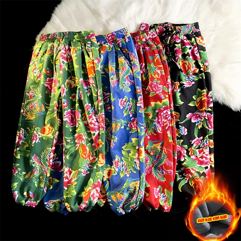 K203男女加绒加厚保暖防寒卫裤运动裤九分裤东北大花风汉服潮,男装休闲裤,星座115A-1
