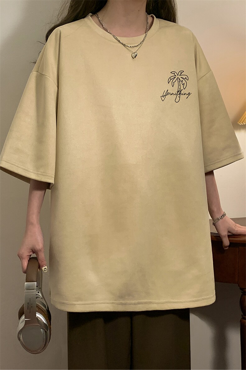 中性2026夏装麂皮绒半袖上衣男女情侣夏季大码宽松短袖T恤S319P28,男装T恤,电商A233-1
