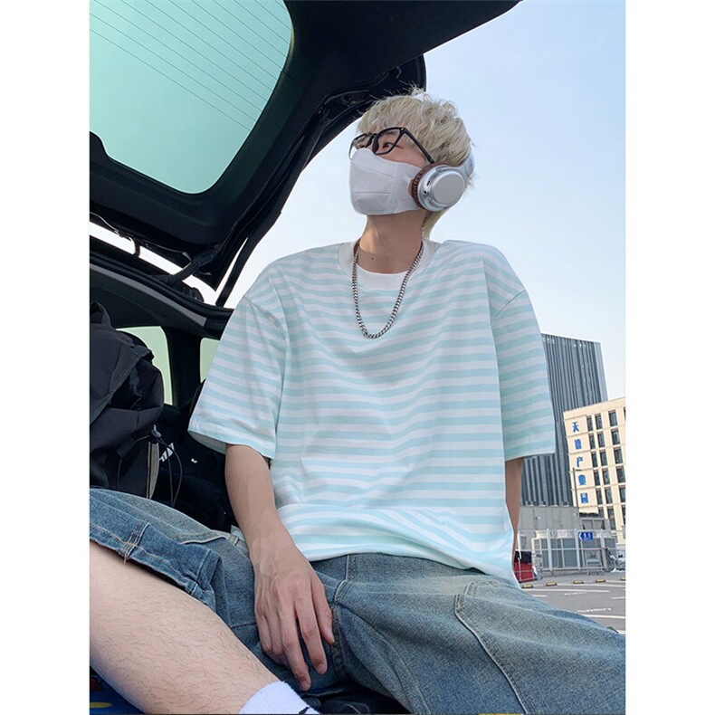夏季潮流经典大码条纹宽松圆领短袖T恤男女上衣T3617-特价P30图片