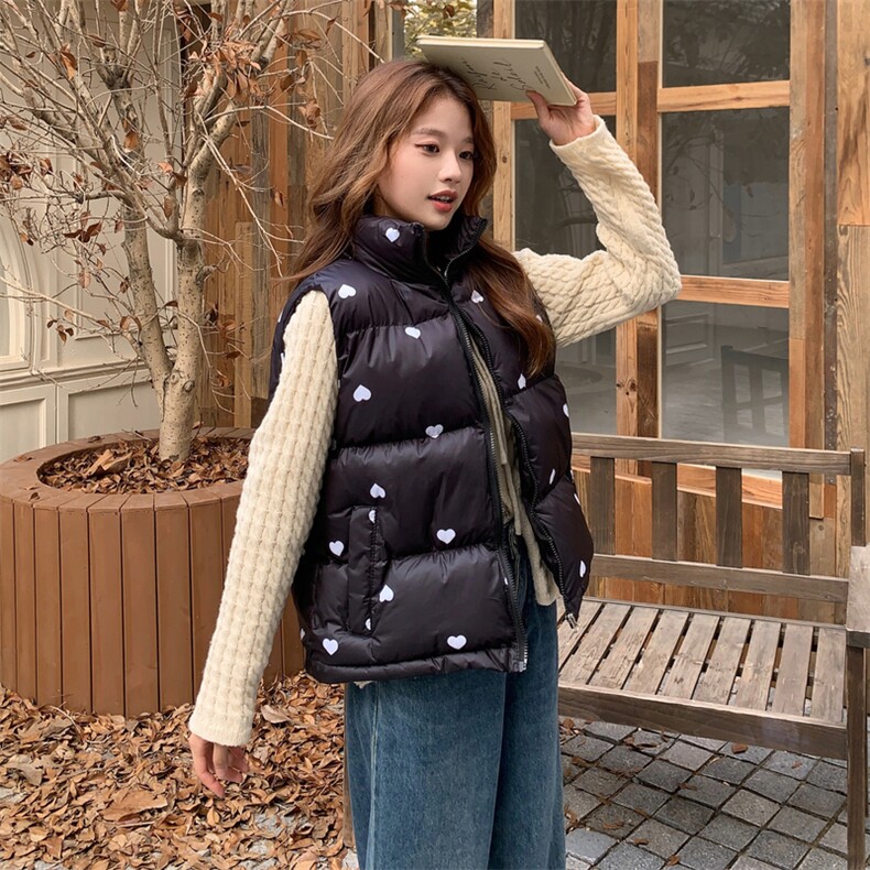 【百搭新品】爱心印花保暖时尚棉马甲外套2D148-A340-P125-K185,女装棉衣/棉服,2D148