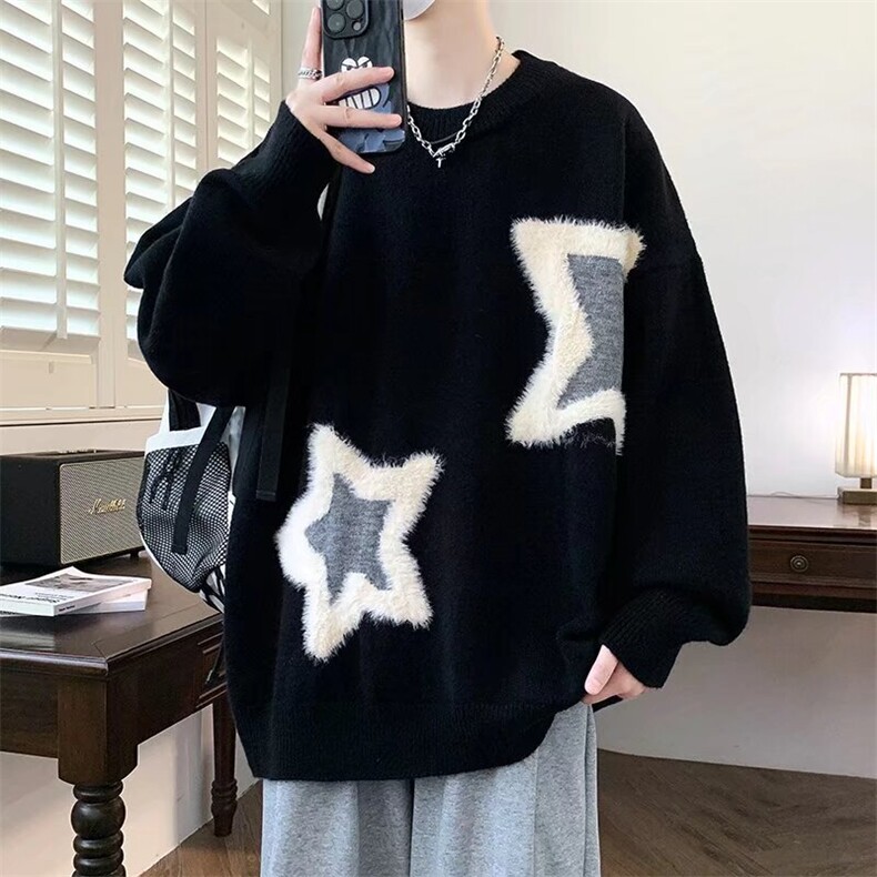 慵懒风毛衣男秋冬季青少年潮牌宽松加厚针织衫初中高中学生打底衫,男装T恤,星座1210-1