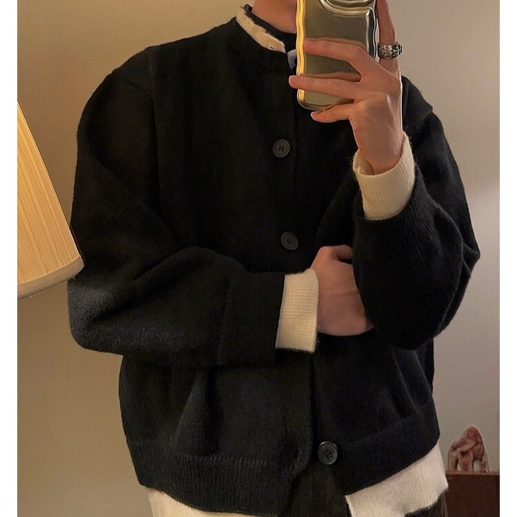 濮院毛衣假两件钮扣针织衫毛衣开衫外套男女情侣潮流百搭LF491P85,男装针织衫/毛衣,电商D256-2(原A064-2)