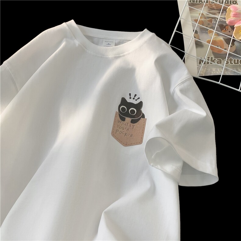 纯棉卡通小猫印花短袖T恤T127-P15-控28，男装T恤，电商D309