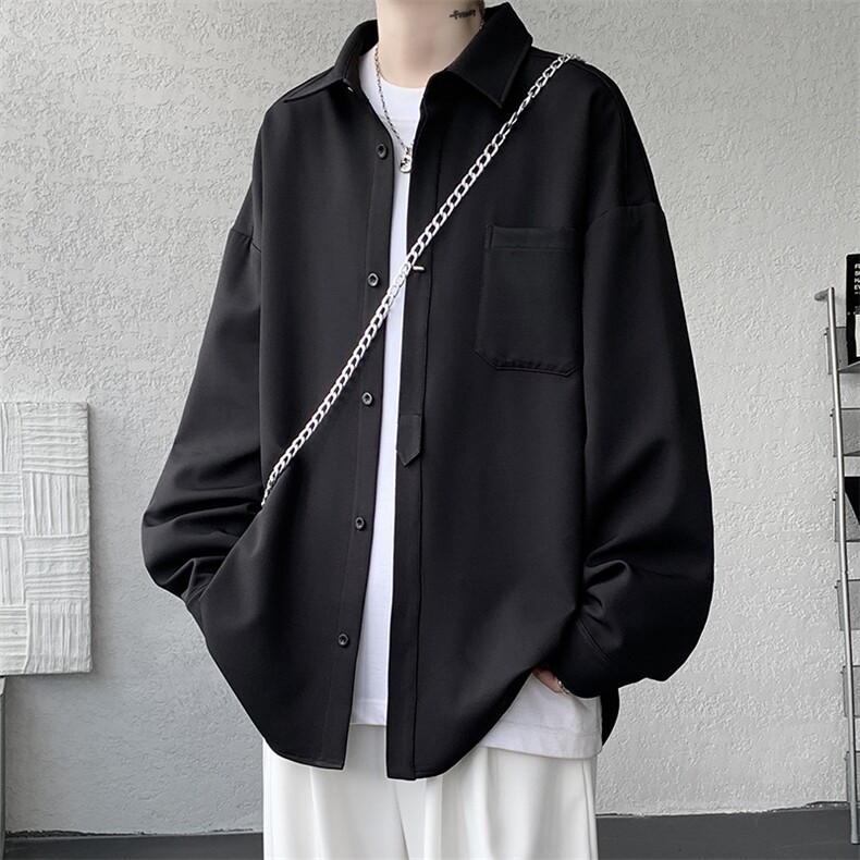 秋季300g重磅高级感纯色休闲大码长袖衬衫外套男C5534-特P45控88，男装衬衫，电商A001