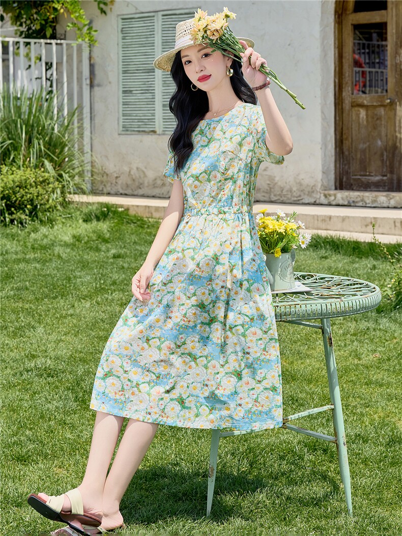 6805时尚气质印花显瘦连衣裙,女装连衣裙,倪叶myz