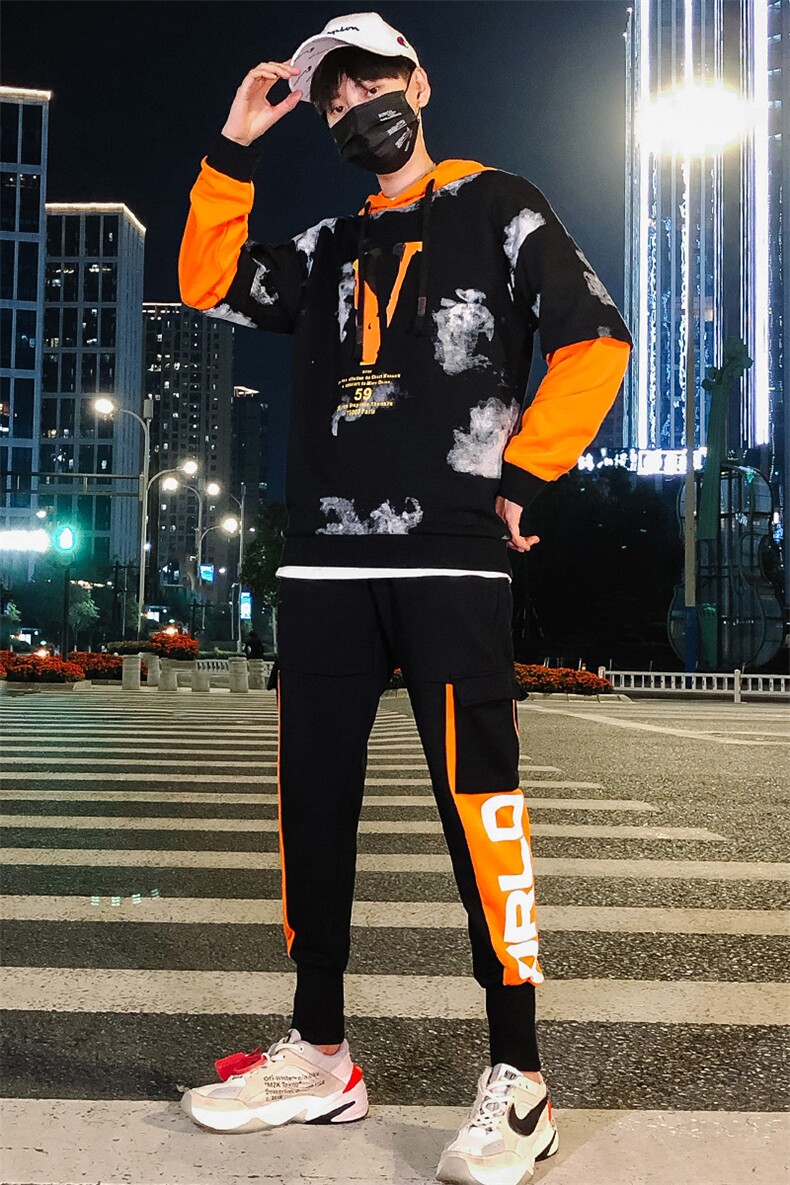 2021春季潮牌运动工装套装假两件套长袖嘻哈卫衣套装男TZ575-P95,男装卫衣,电商A441