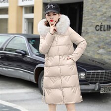 羽绒服新款2022年冬季女装时尚大气修身中款长白90%鸭绒大真毛领图片
