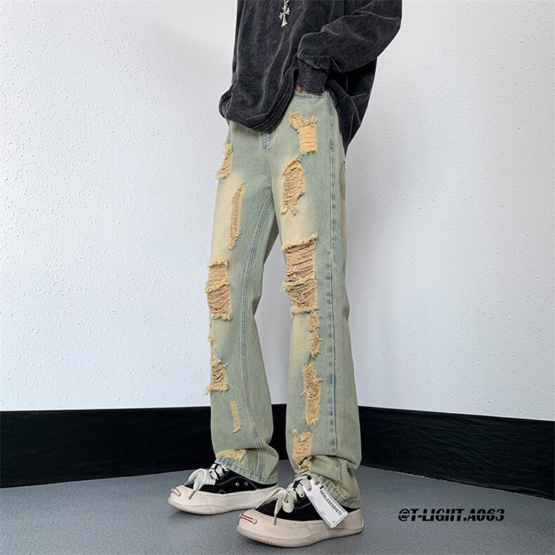 2026夏季美式高街破洞小众牛仔裤货号K725P55,男装牛仔裤,电商A063