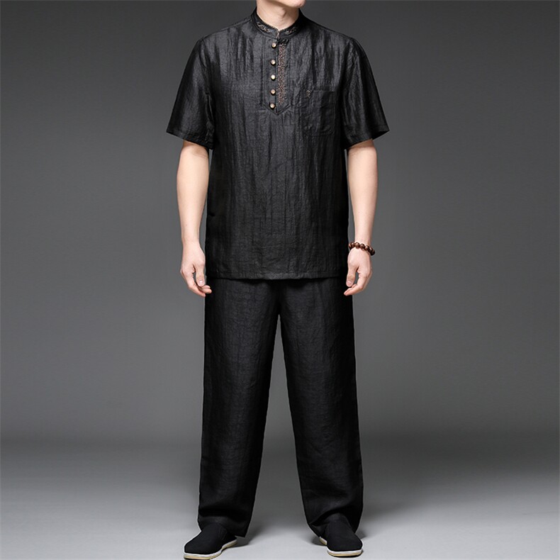 GBN86003夏男薄款短袖风纽扣休闲套装中老年爸爸装唐装P1010，男装民族服装，电商B360