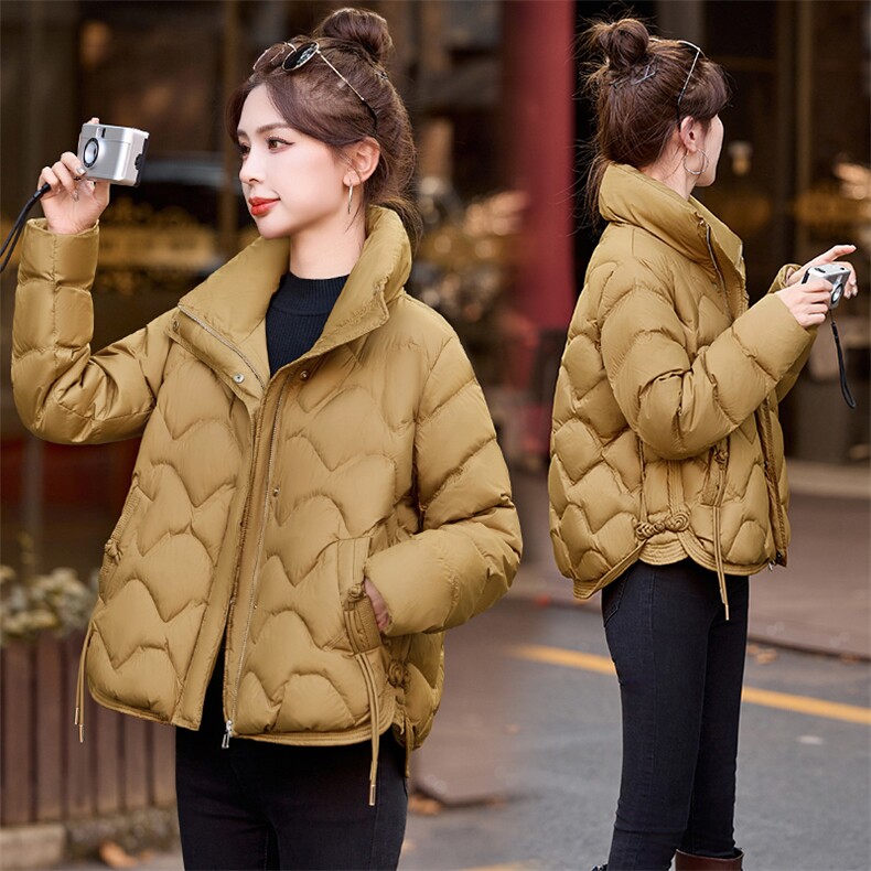 现货羽绒服女短款2024冬季新款小个子时尚轻薄中式盘扣白鸭绒外套,女装羽绒服,琦鑫阁（原依鑫阁）
