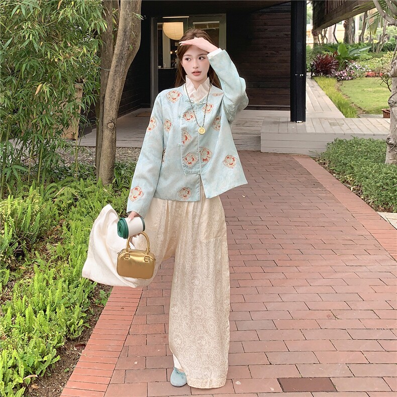 【上就能卖】大量不缺货转化好新中式提花阔腿裤2608-2P145K238,女装休闲裤,2C292