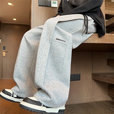 1506A/GK130/P38男生阔腿裤裤子休闲直筒宽松大码潮牌松紧腰长裤1，男装休闲裤，星座1506A