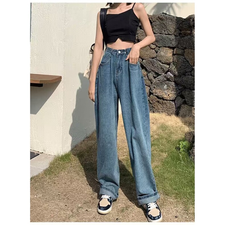 高腰显瘦阔腿牛仔裤女2025新款夏季破洞小个子直筒复古宽松拖地裤,男装牛仔裤,星座1210-1