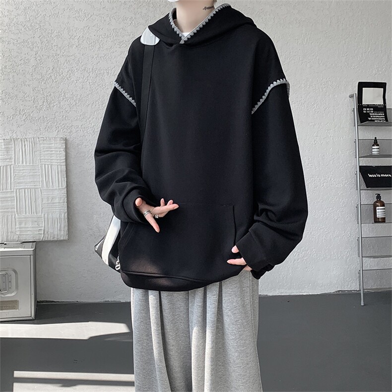 WY10155-特P48控88新款连帽贝壳绣花麦穗提花大码男宽松情侣卫衣,男装卫衣,电商A059
