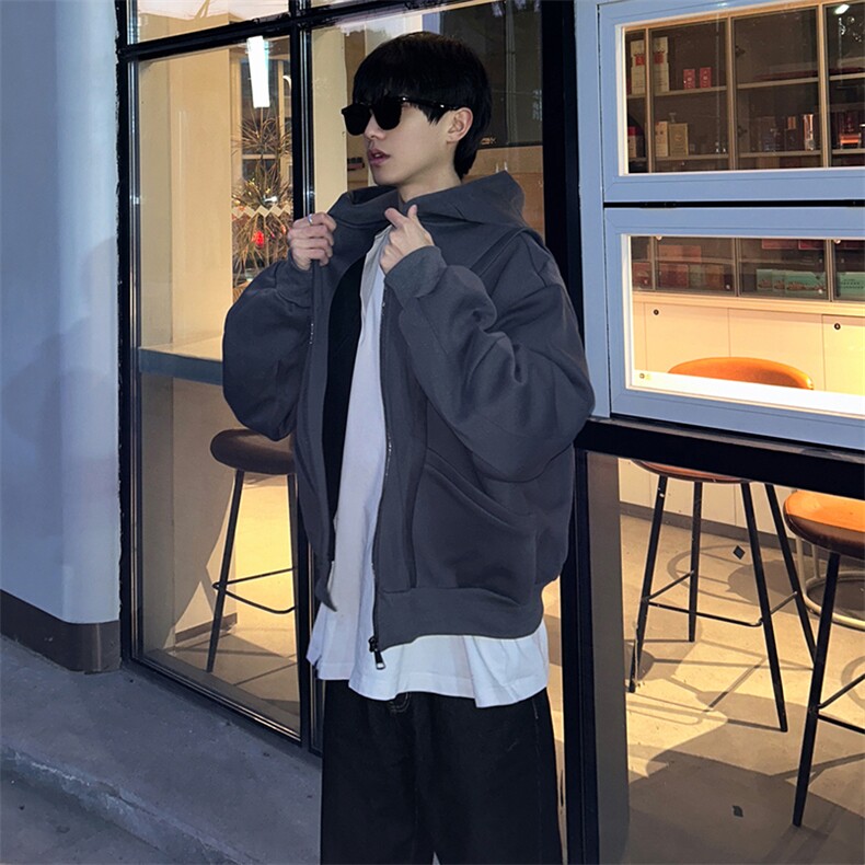 抖音得物高品质二开25秋冬美式重磅宽松结构设计连帽卫衣外套W78,男装卫衣,电商A486-1