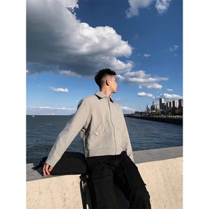 竖纹翻领短宽麻灰色拼接立体剪裁cleanfit夹克 JK984 特P75图片