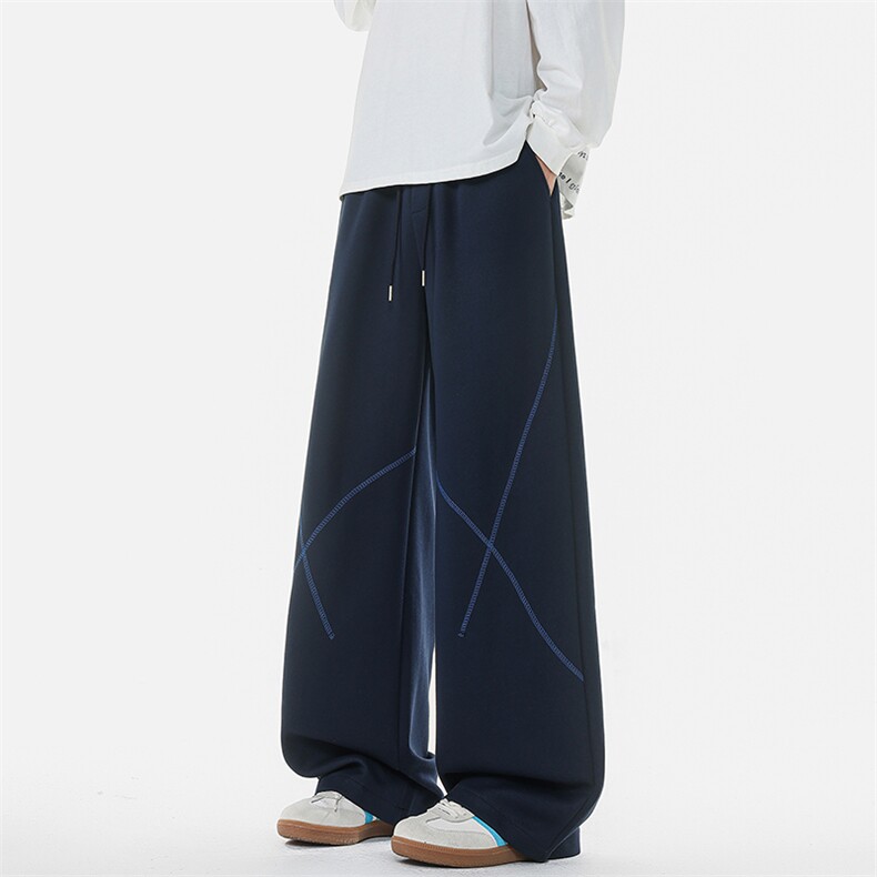 8XL-M直筒卫裤男宽松撞色哈苏线休闲运动裤设计感长裤子K9175P48,男装休闲裤,电商D206-1