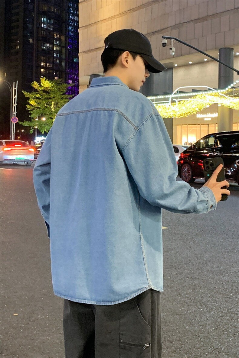 新款(跨境货源）长袖牛仔衬衫男宽松休闲外套,男装衬衫,星座1107-1