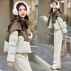 现货！！！披肩可拆卸羽绒服女式短款，女装羽绒服，素月