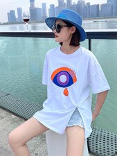 OUGNI夏装新款贴布刺绣开叉T恤潮，女装T恤，OGENI 欧葛妮