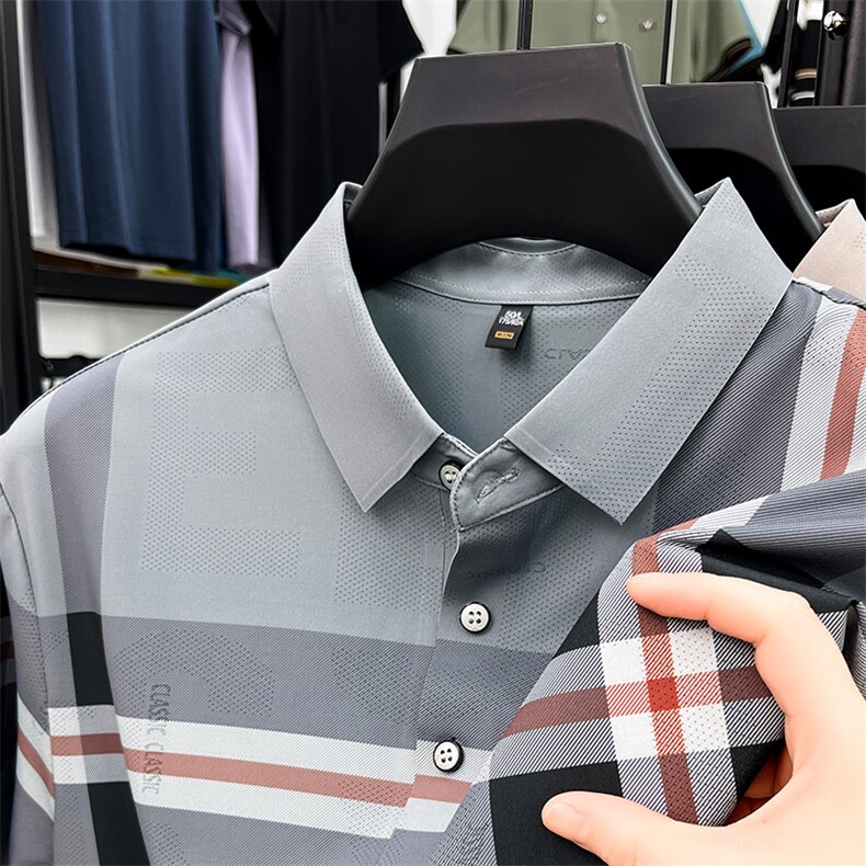 夏季条纹薄款短袖T恤中年男士时尚翻领印花Polo衫商务休闲半袖潮,男装T恤,电商B212（原钱塘6029）